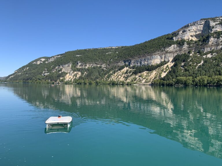Our WasteShark testing and collecting marine waste in Poralu, France