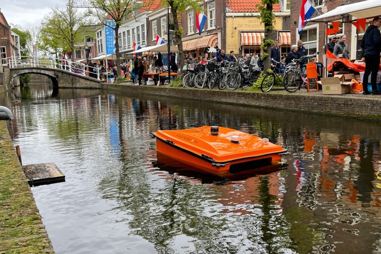 WasteShark cleaning a canal, dutch flags