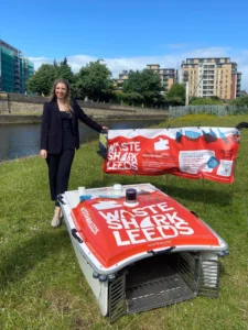 Lady standing next to WasteShark Leeds drone