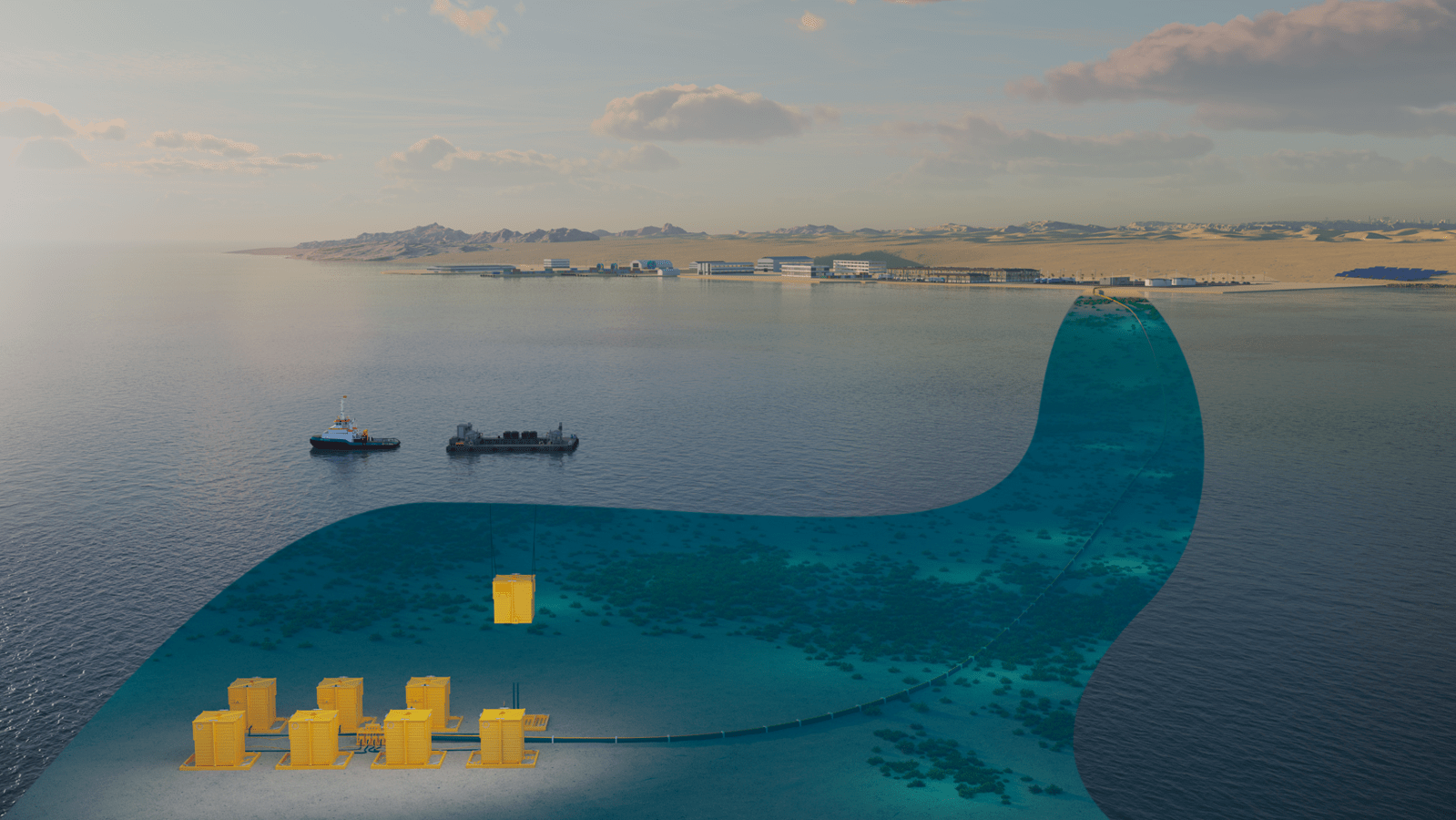 Subsea desalination plants linked to land