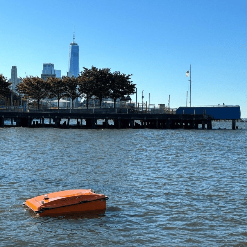 WasteShark in the Hudson River, New York skyline in background