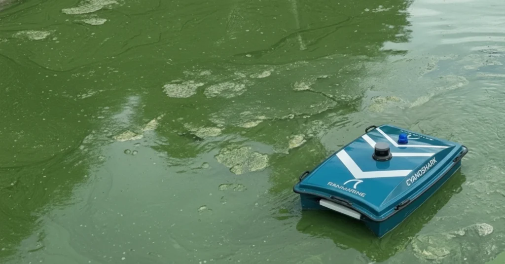 Combating Oxygen Depletion in Sheltered Waters: How Autonomous Tech Stops Marine "Dead Zones" Before They Start 2 RanMarine CyanoShark in blue green water