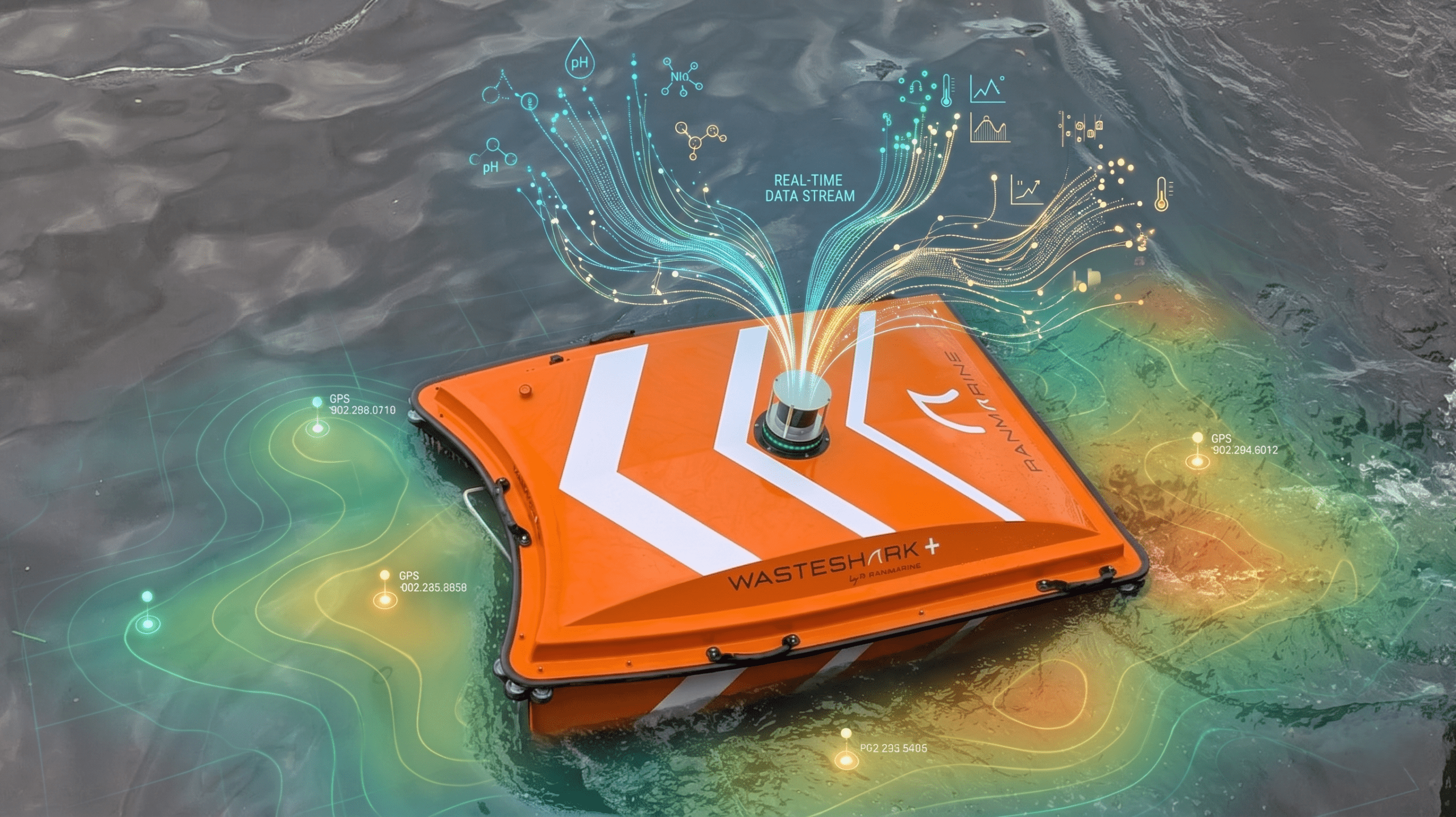 WasteShark showing sensor data