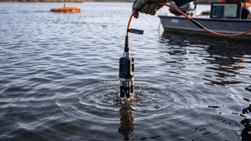 A static probe is dipped into water